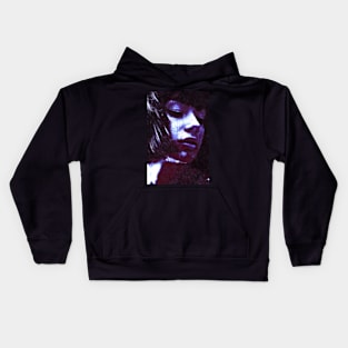 Beautiful girl, liquid on chin. Vampire. Dark, beautiful. Neon blue light. Kids Hoodie